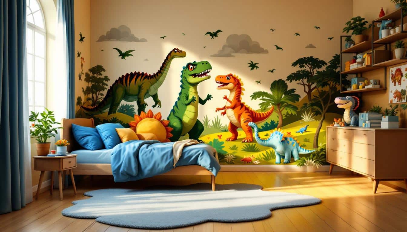 découvrez des idées créatives et inspirantes pour décorer la chambre de votre enfant sur le thème des dinosaures. transformez l’espace en un véritable monde préhistorique avec des motifs colorés, des accessoires ludiques et des meubles adaptés pour une ambiance unique et chaleureuse.